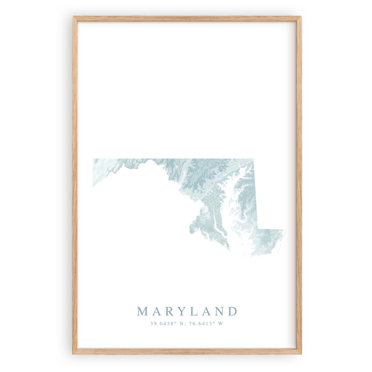 maryland map poster in wood frame