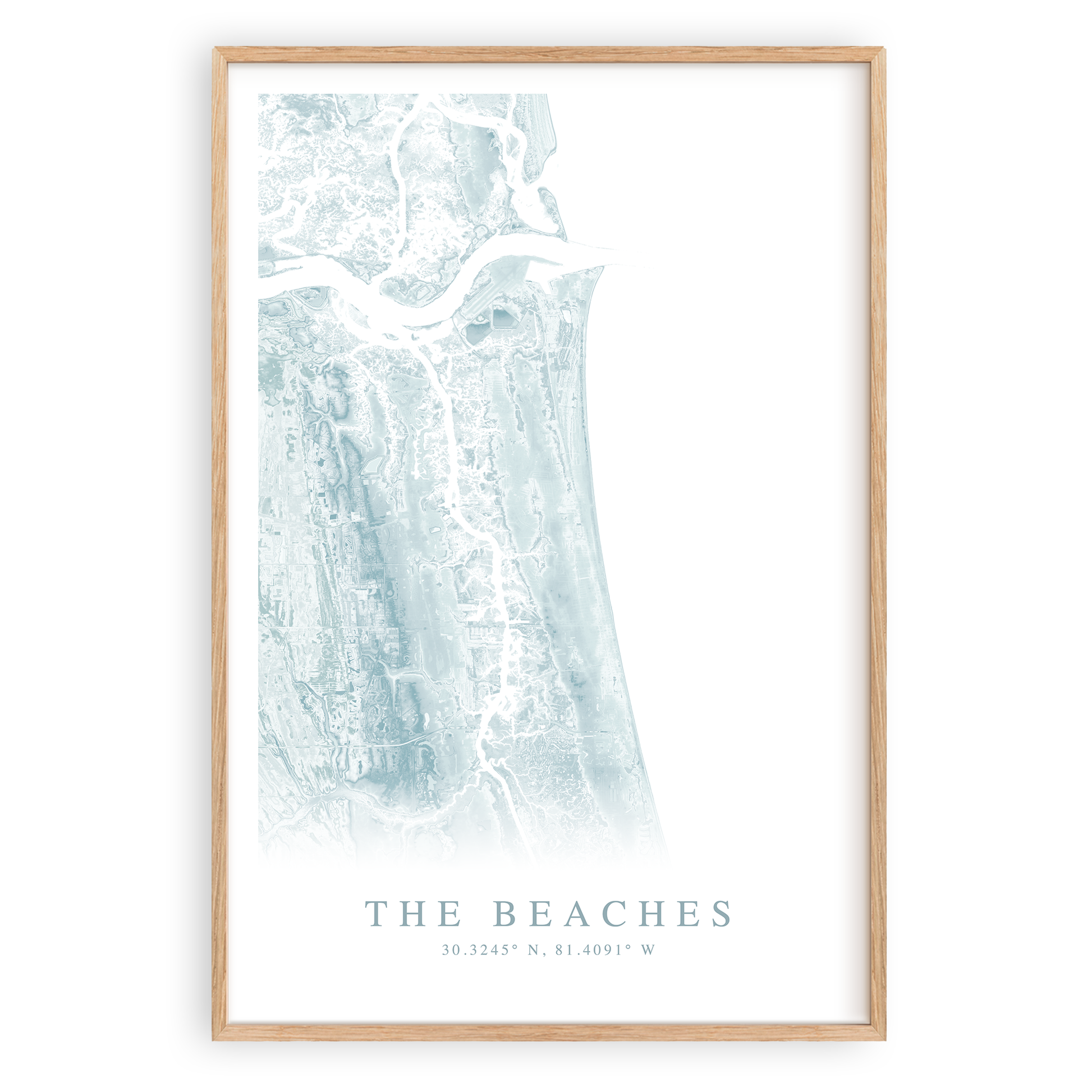 jacksonville beaches florida map print in wood frame