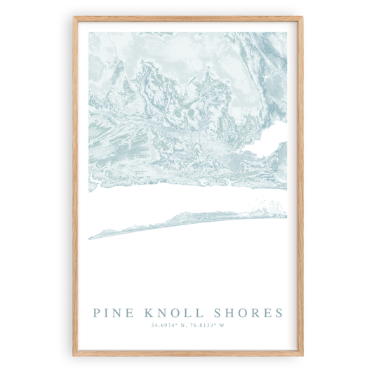 pine knoll shores north carolina map print in wood frame