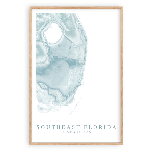 southeast florida map print in wood frame