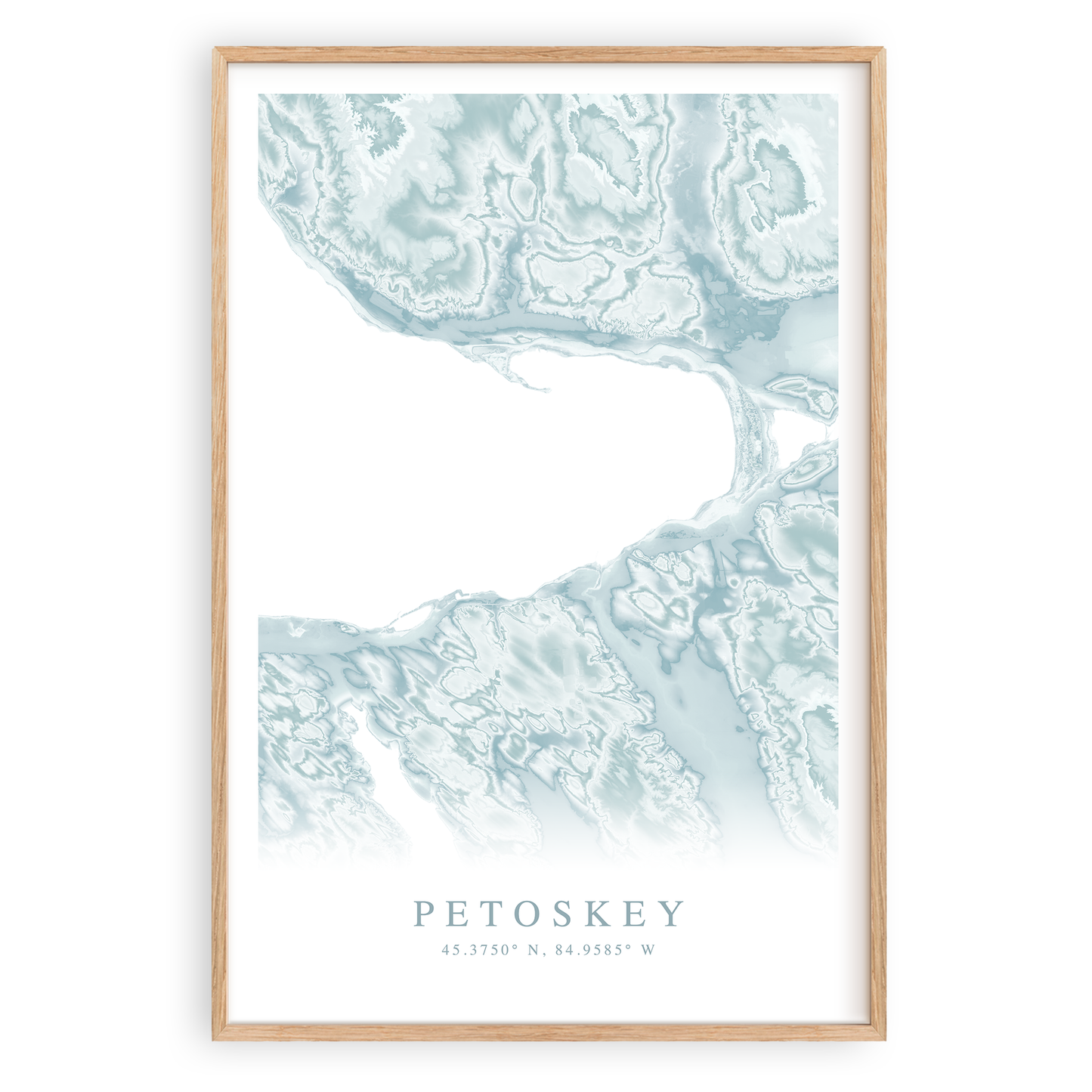 petoskey michigan map print in wood frame