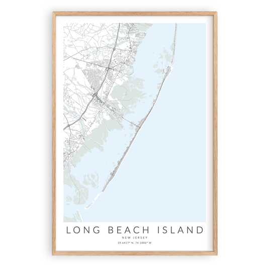 long beach island new jersey map print in wood frame