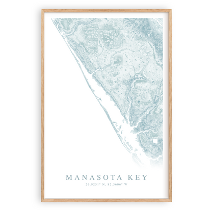 manasota key florida map print in wood frame