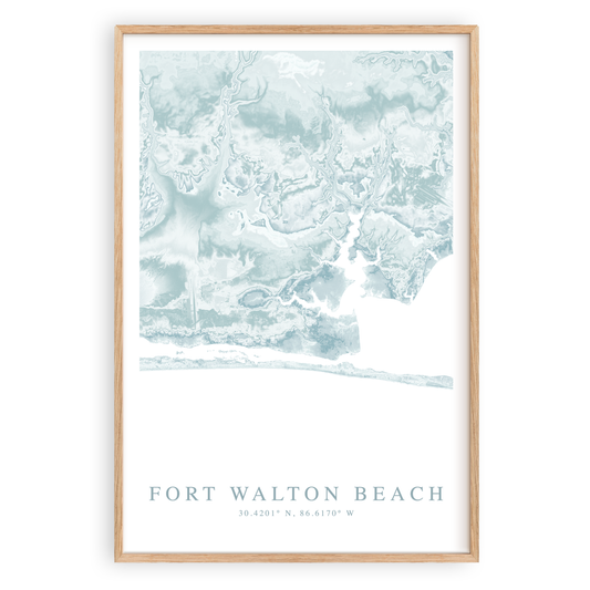 fort walton beach map print in wood frame