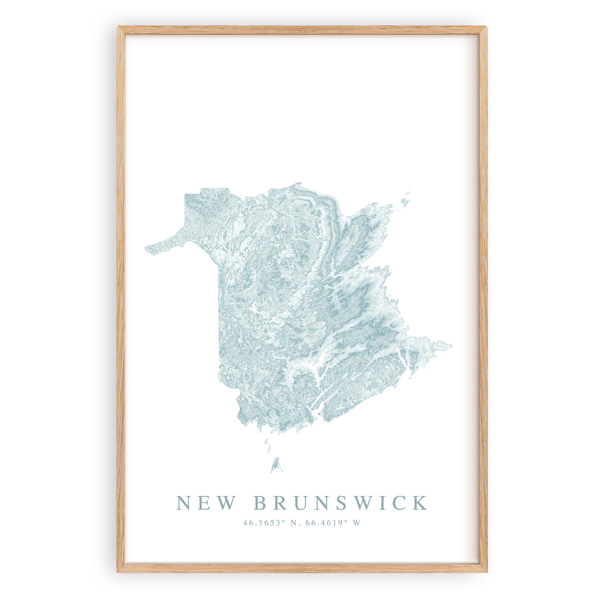 new brunswick canada map print in wood frame