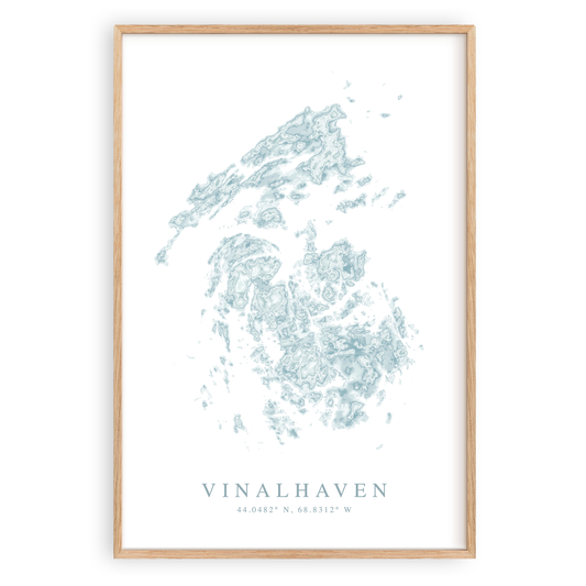 vinalhaven maine map print in wood frame