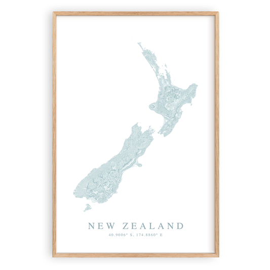 new zealand map print in wood frame