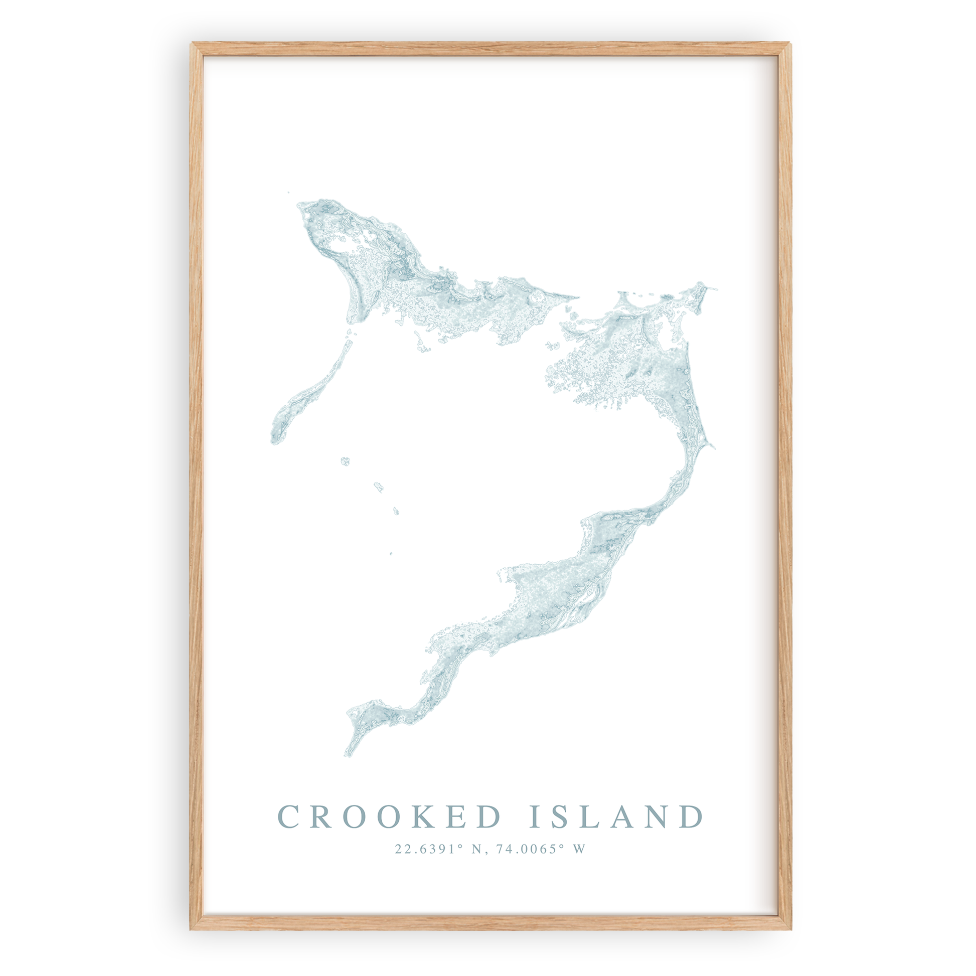 crooked island bahamas map print in wood frame