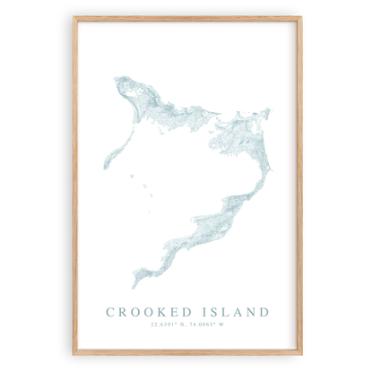crooked island bahamas map print in wood frame
