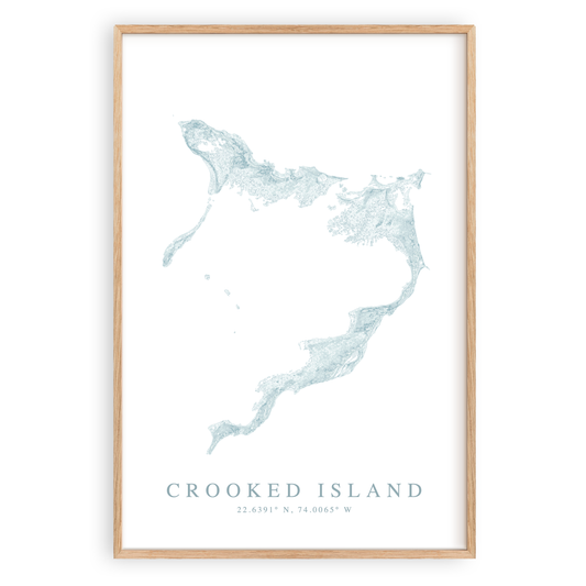 crooked island bahamas map print in wood frame