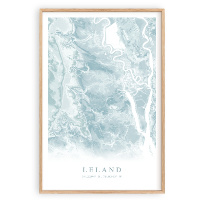 leland north carolina map print in wood frame