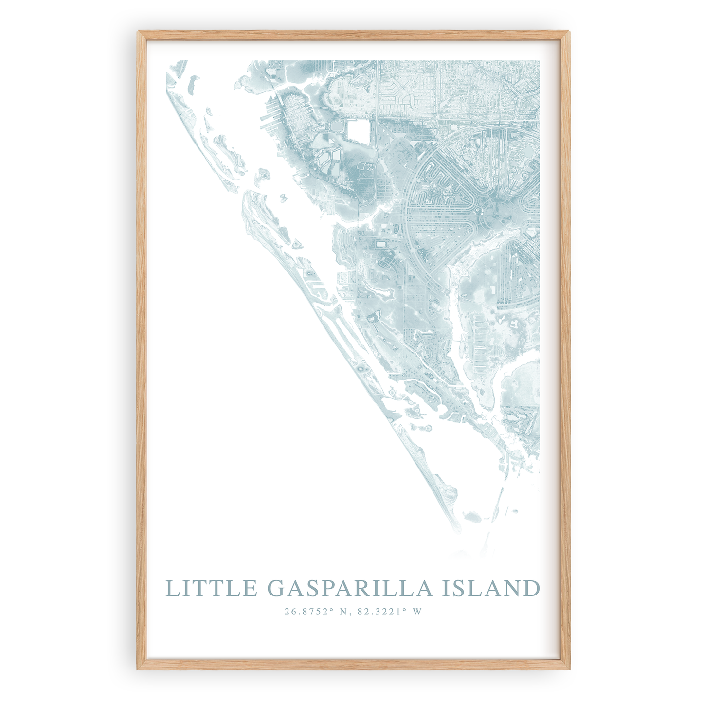 little gasparilla island florida map print in wood frame