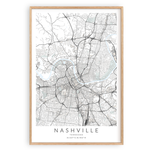 nashville tennessee map print in wood frame