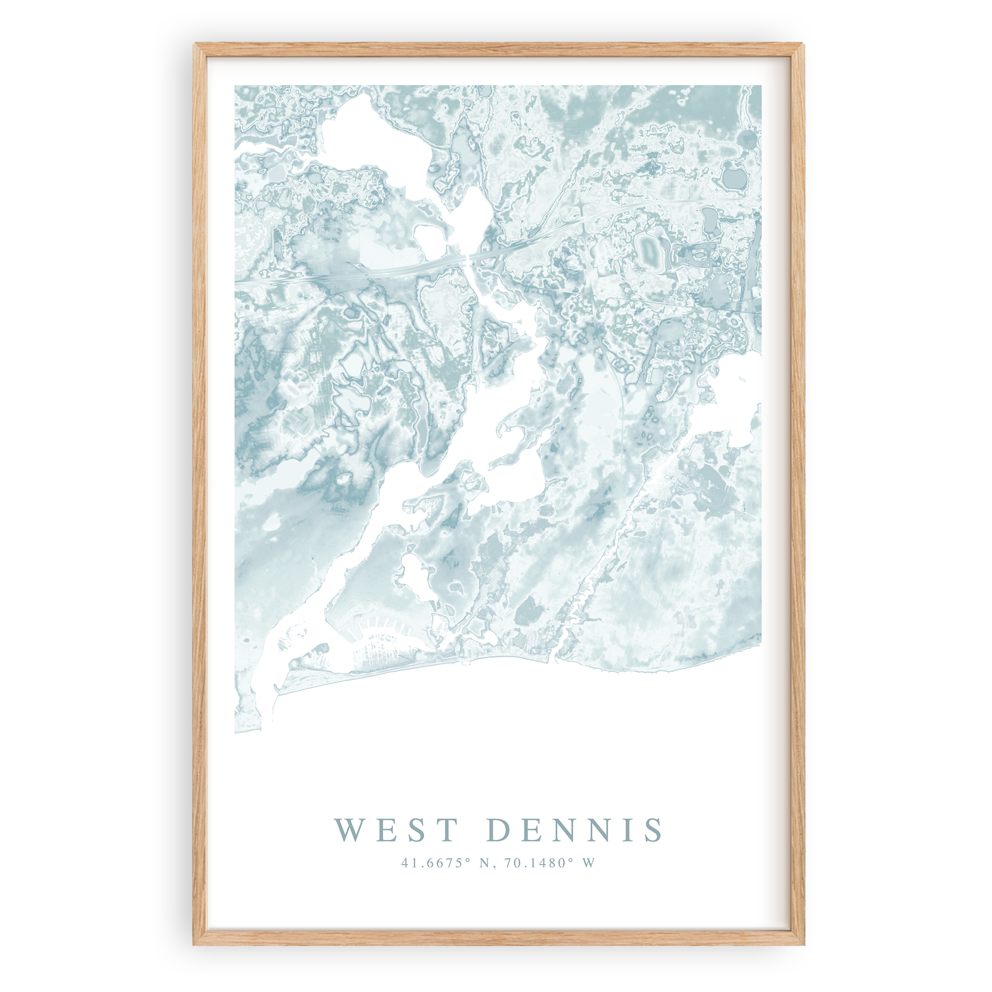 west dennis massachusetts map print in wood frame