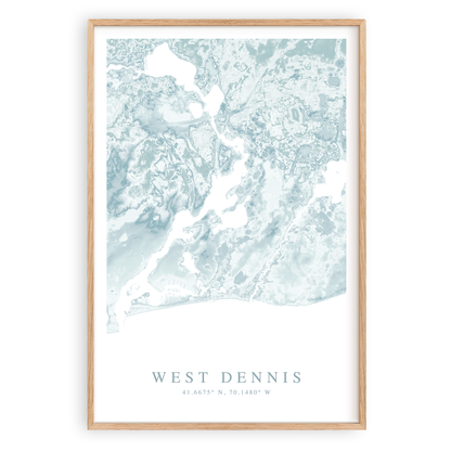 west dennis massachusetts map print in wood frame