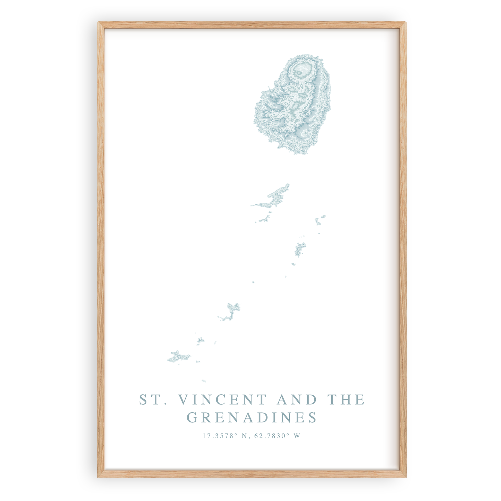 st vincent and the grenadines map print in wood frame