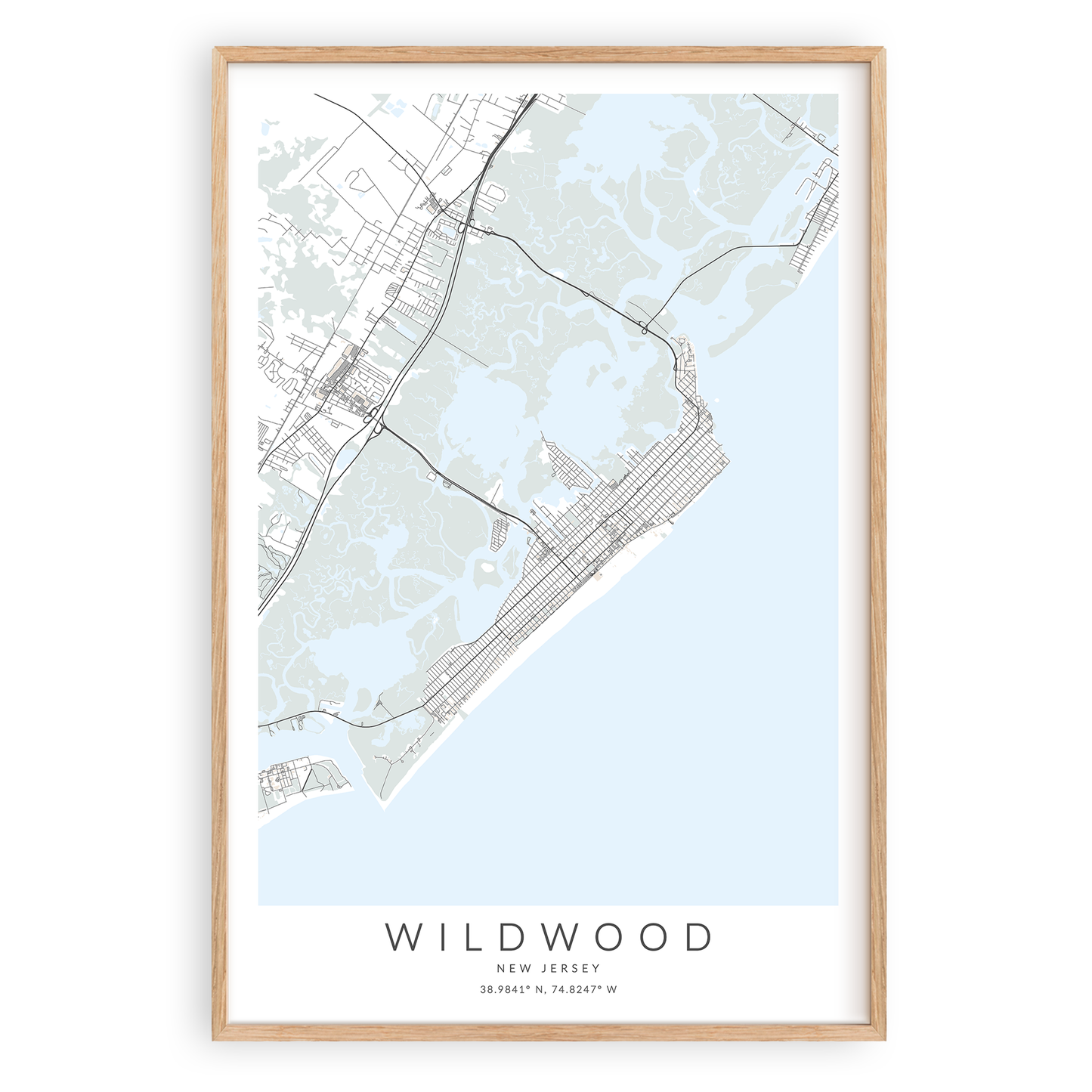 wildwood new jersey map print in wood frame