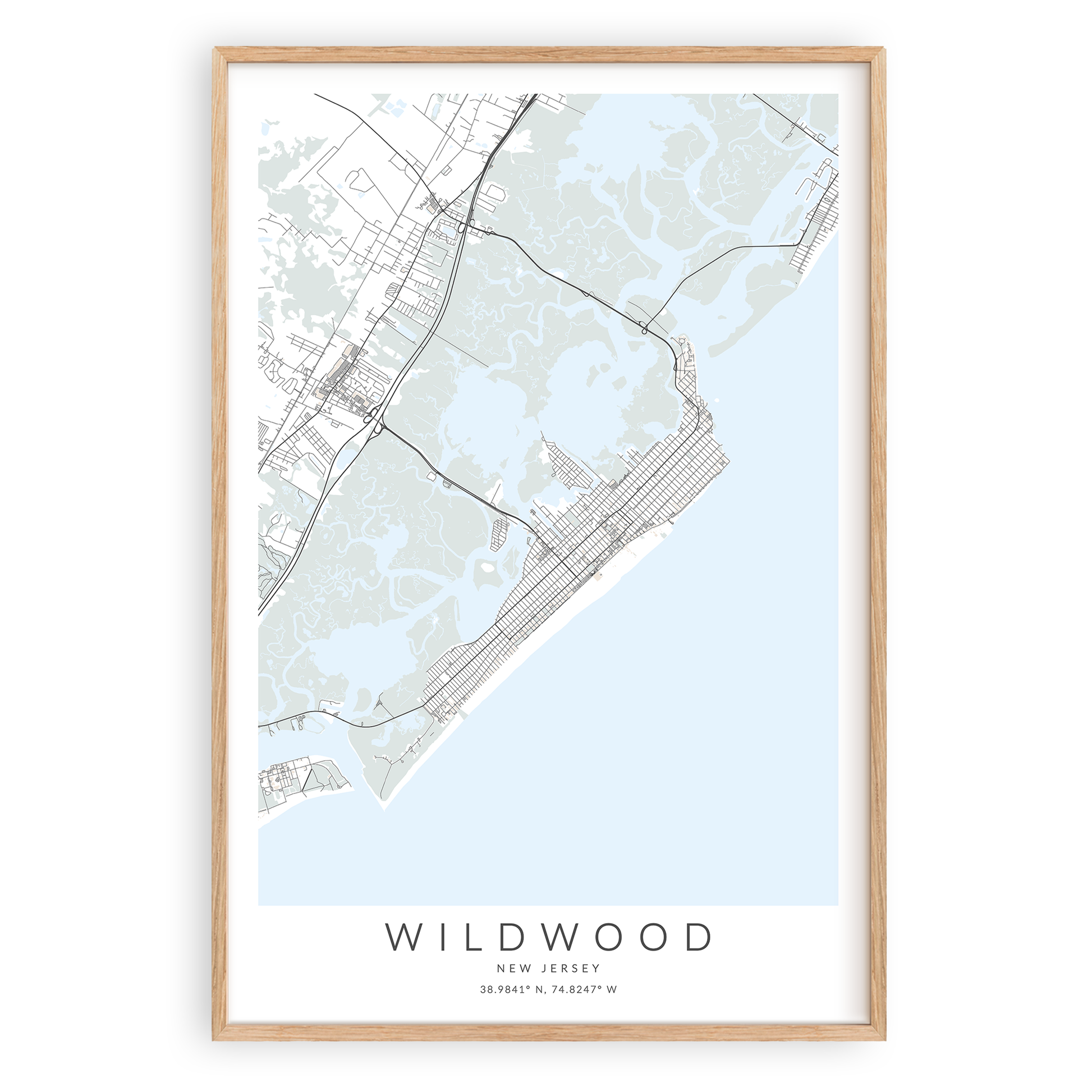 wildwood new jersey map print in wood frame