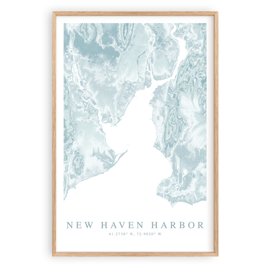 new haven harbor connecticut map print in wood frame