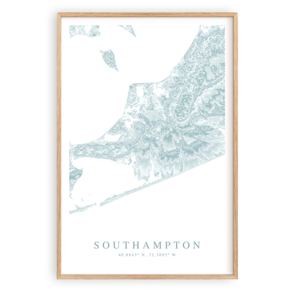 southampton new york map print in wood frame