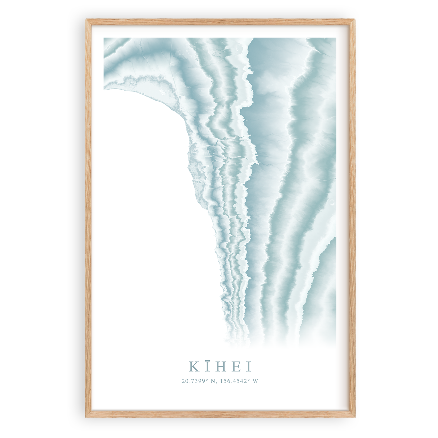 kihei hawaii map print in wood frame