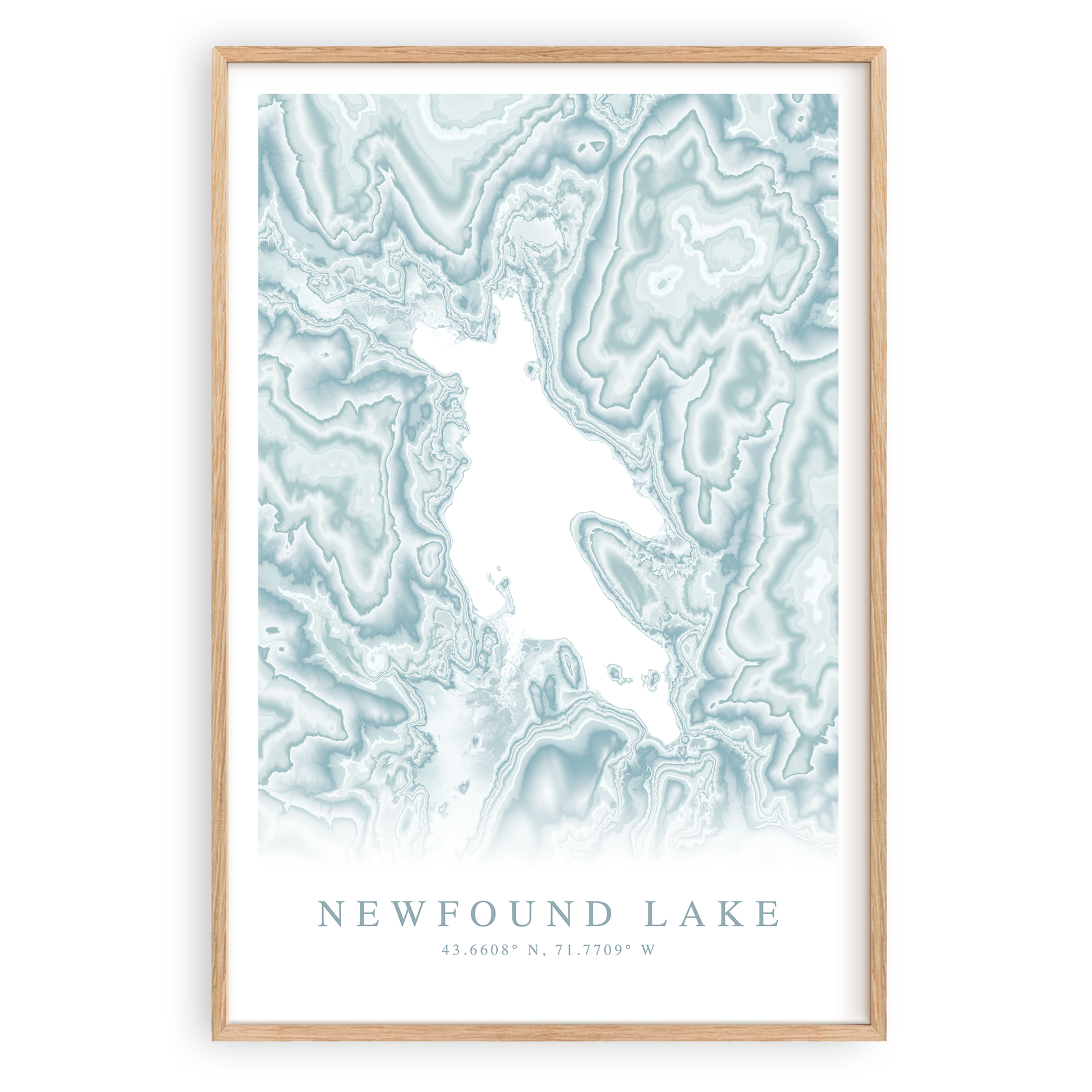 newfound lake new hampshire map print in wood frame
