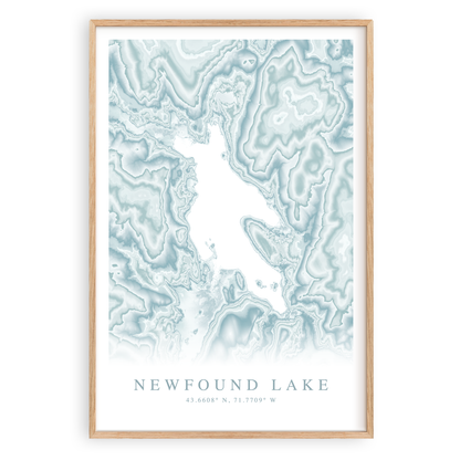 newfound lake new hampshire map print in wood frame
