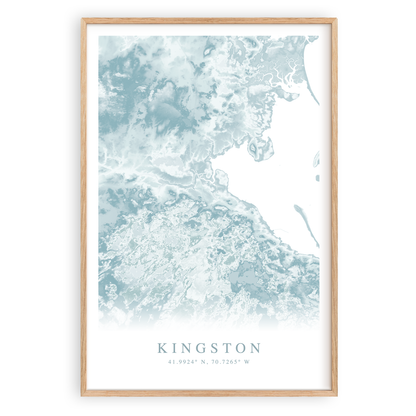 kingston massachusetts map print in wood frame