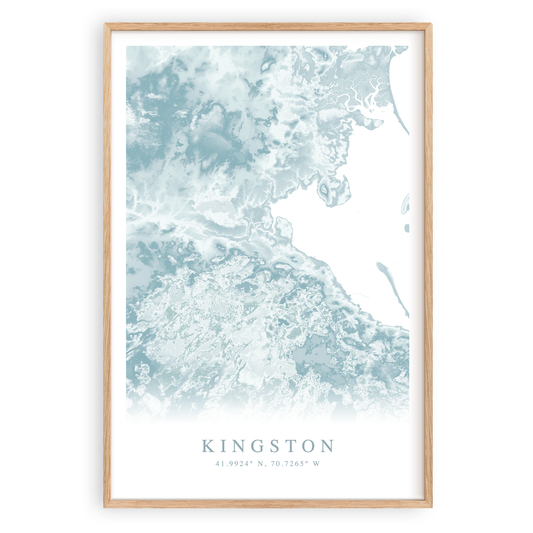 kingston massachusetts map print in wood frame