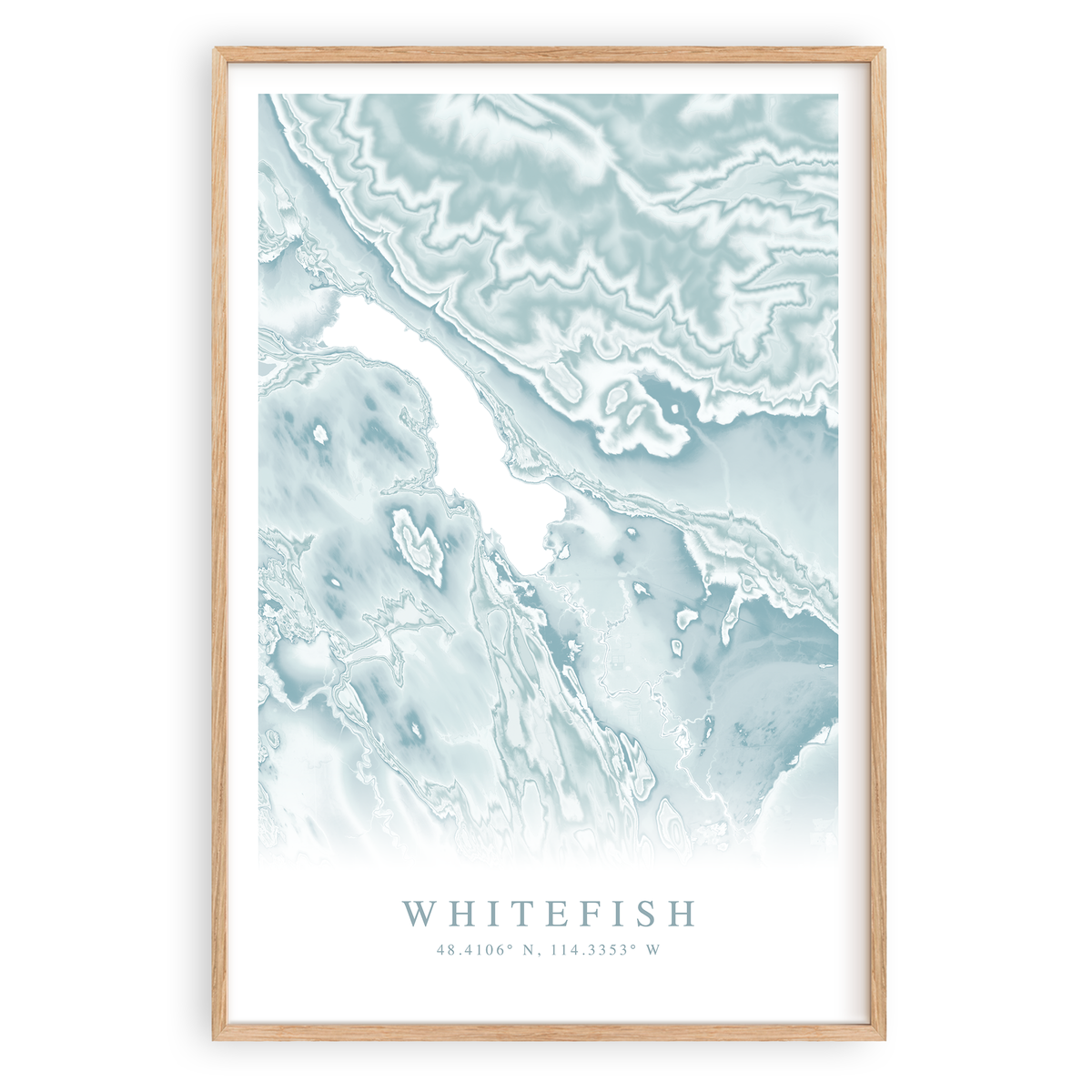 whitefish montana map print in wood frame