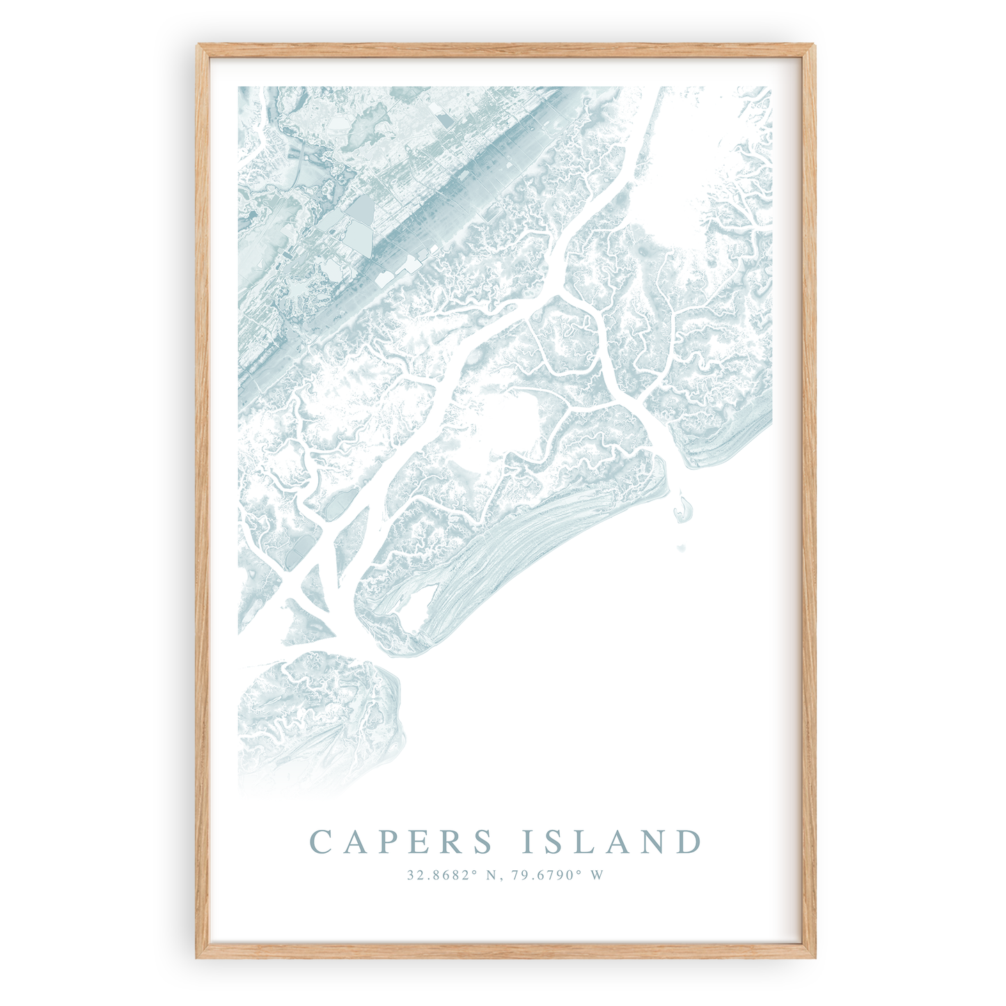 capers island south carolina map print in wood frame