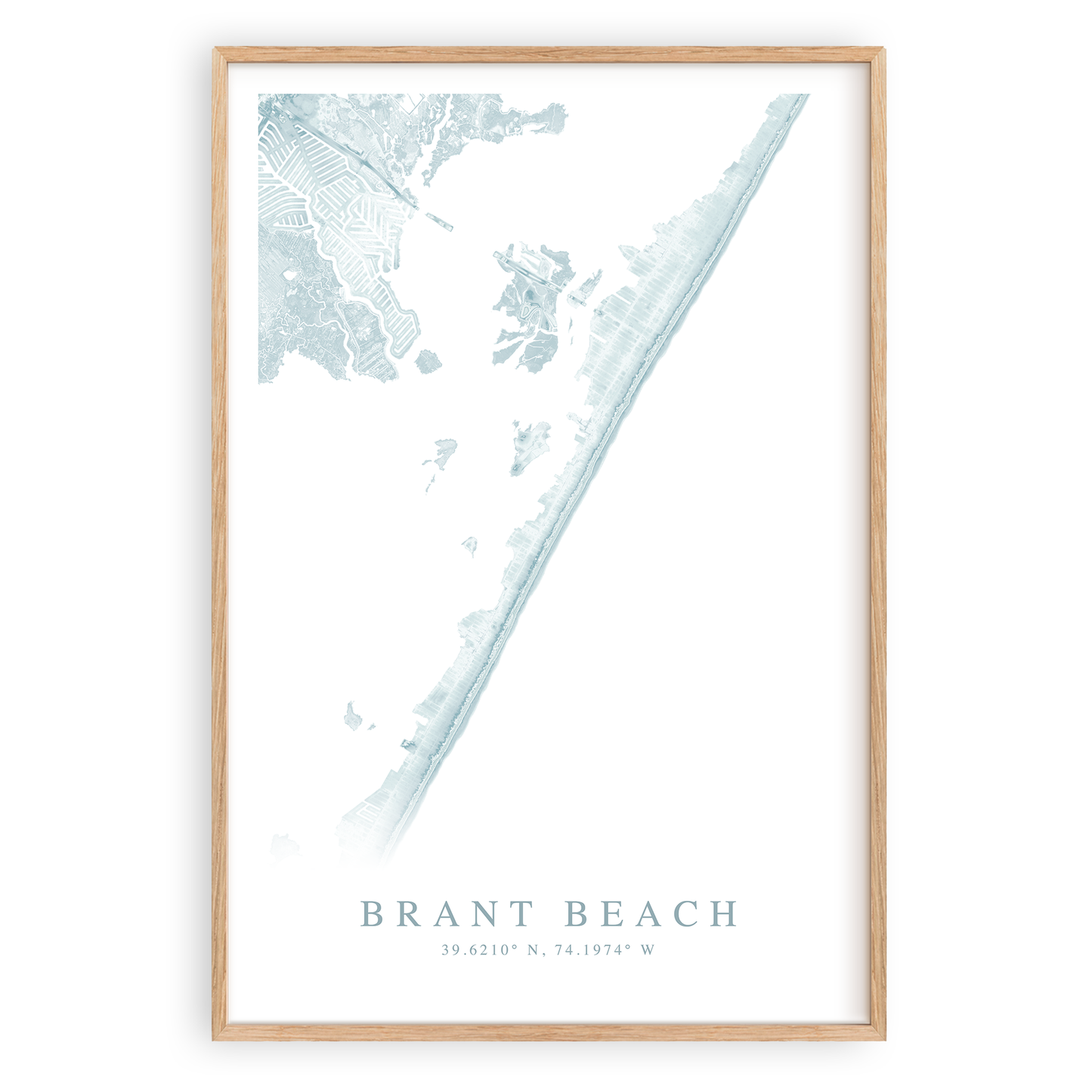 brant beach new jersey map print in wood frame