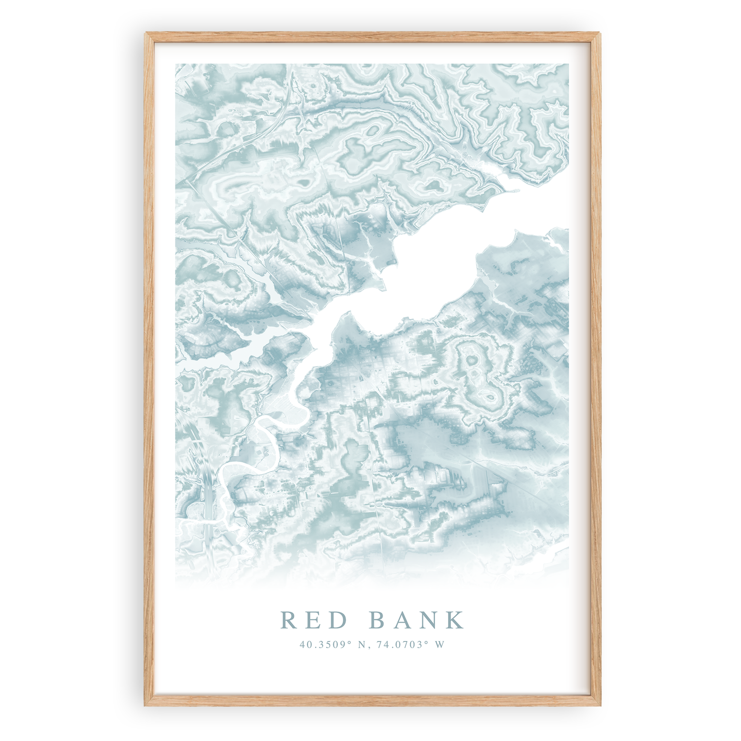 red bank new jersey map print in wood frame