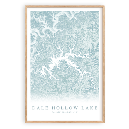 dale hollow lake tennessee map print in wood frame