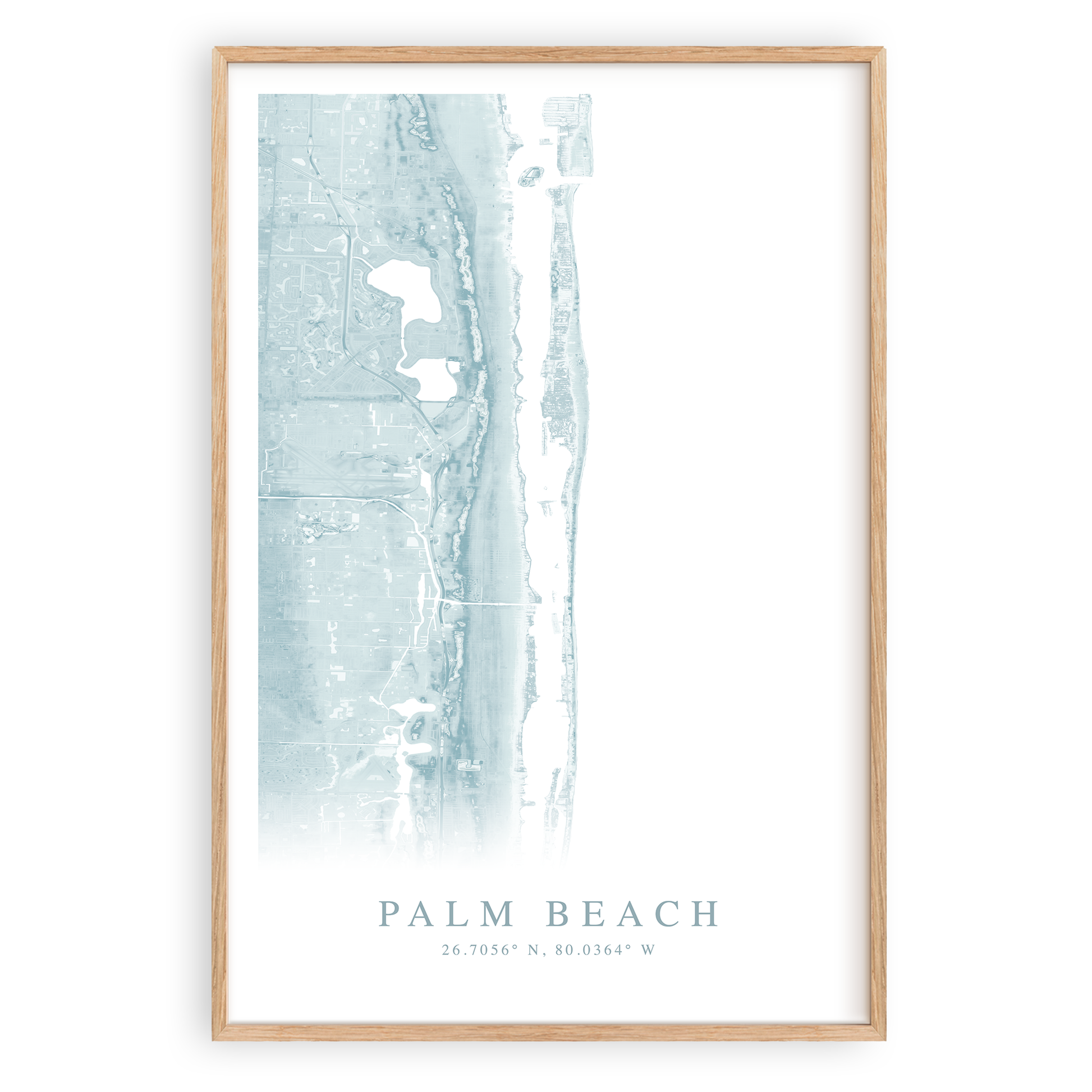 palm beach florida map print in wood frame