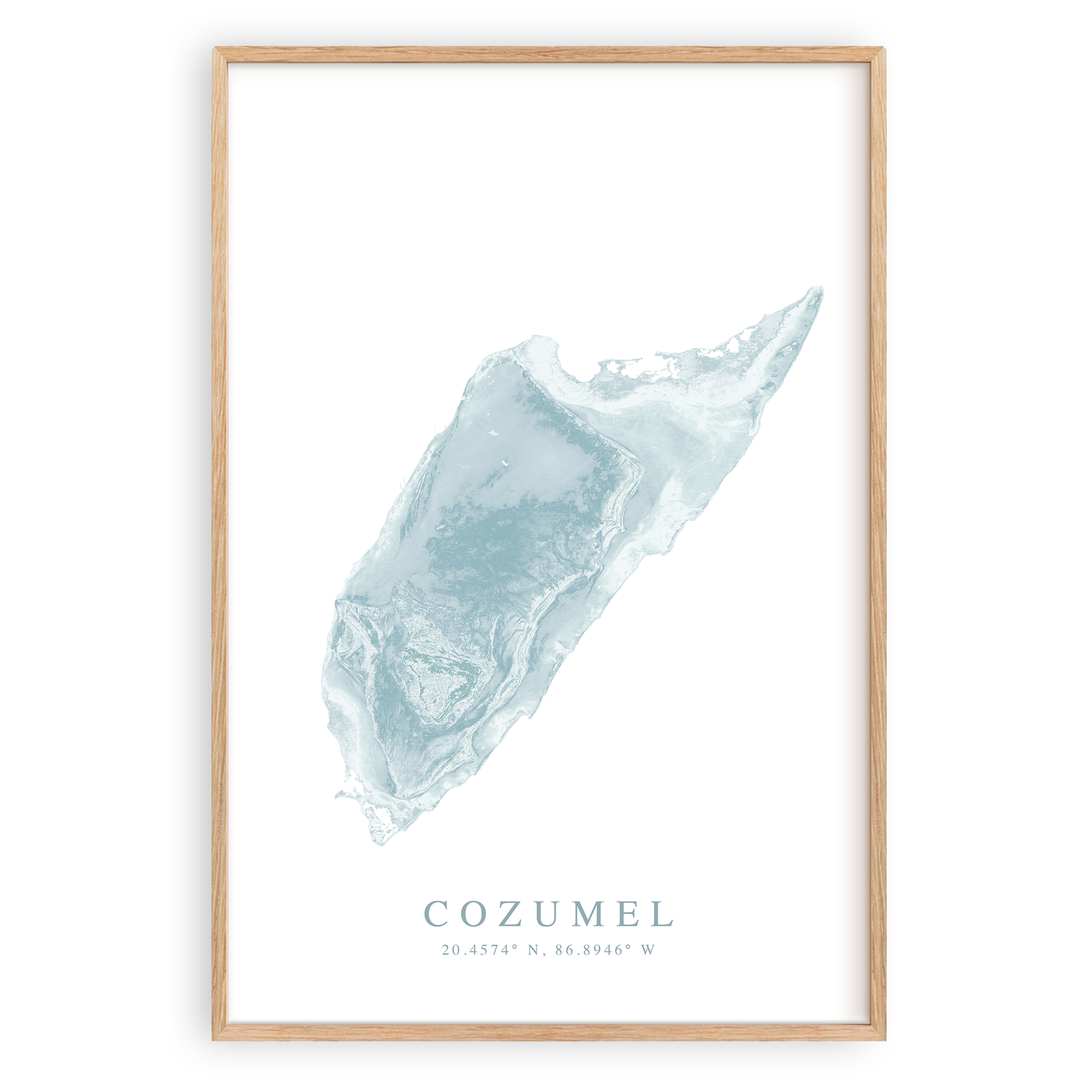 cozumel mexico map print in wood frame