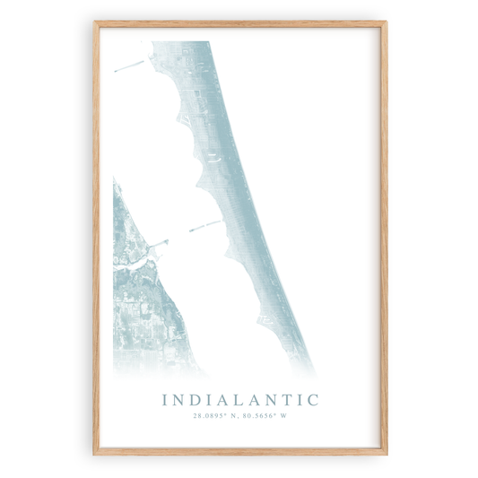 indialantic florida map print in wood frame