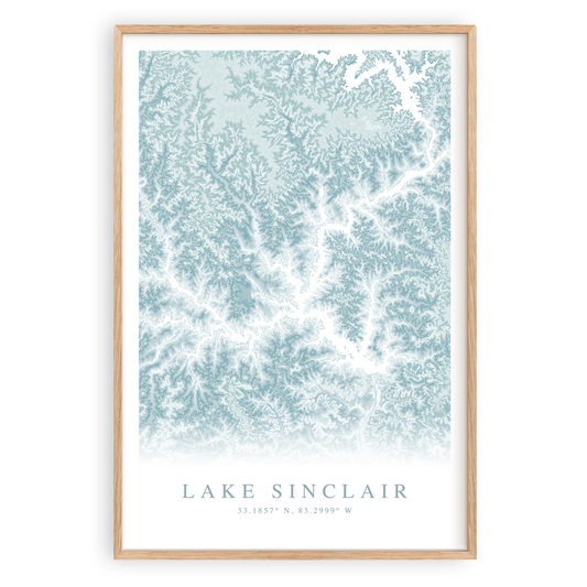 lake sinclair georgia map print in wood frame