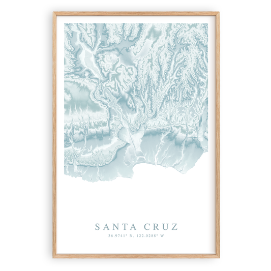 santa cruz california map print in wood frame