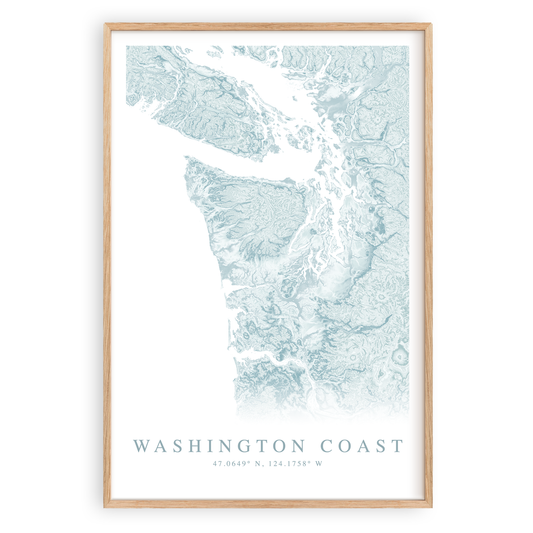 washington state coast map print in wood frame