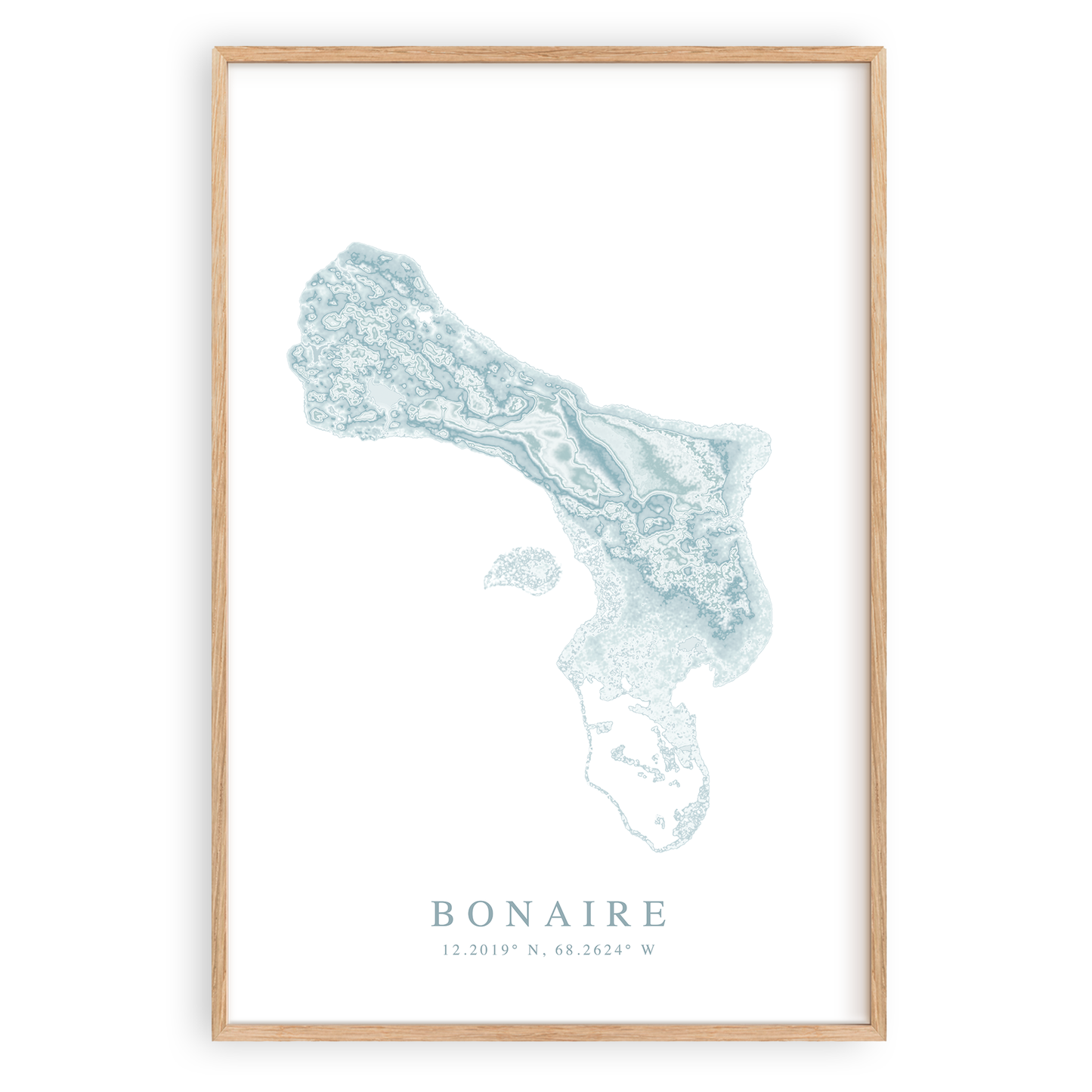 bonaire map print in wood frame