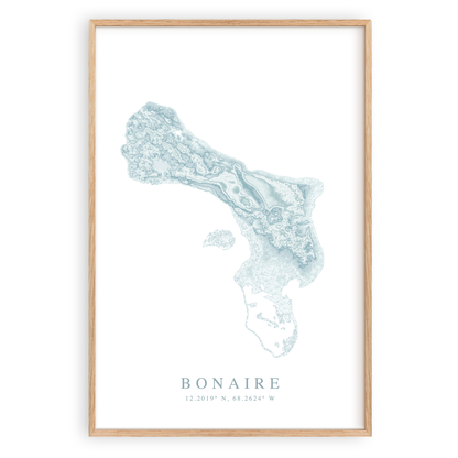 bonaire map print in wood frame