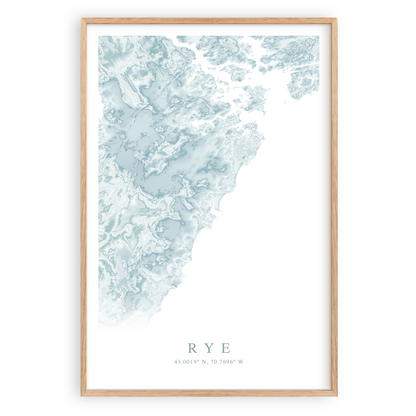 rye new hampshire map print in wood frame