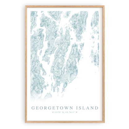 georgetown island maine map print in wood frame
