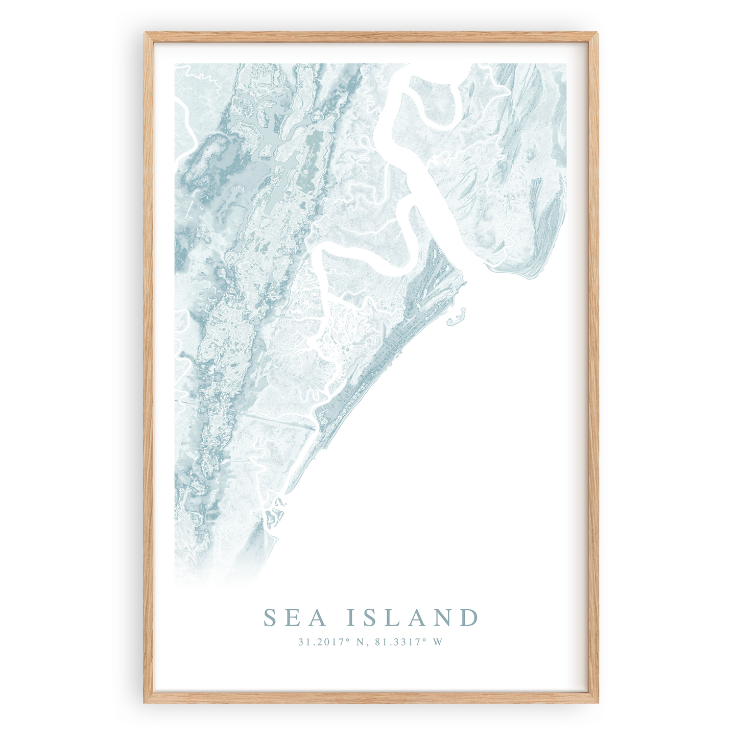 sea island georgia map print in wood frame