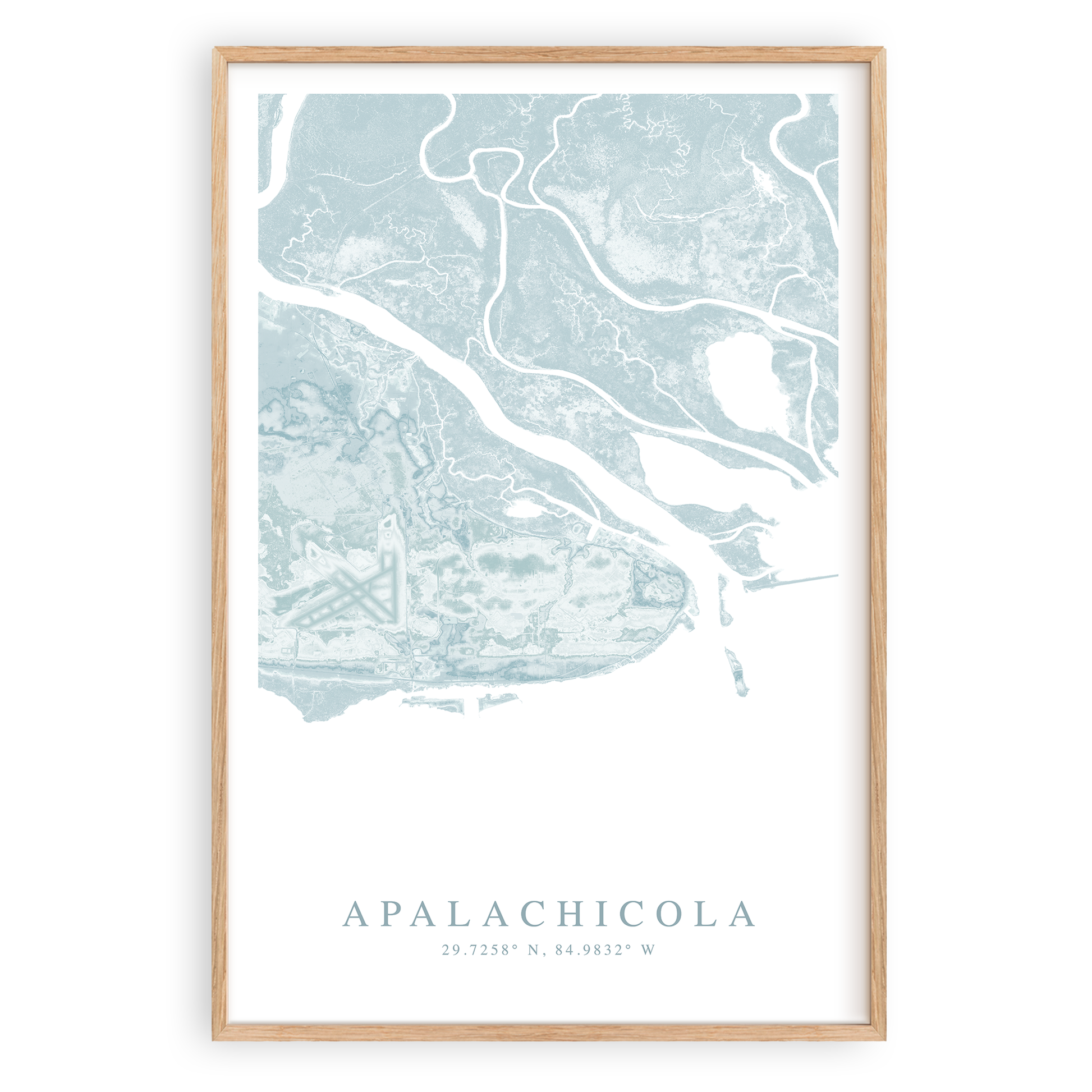 apalachicola florida map print in wood frame