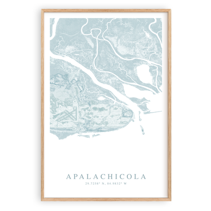 apalachicola florida map print in wood frame