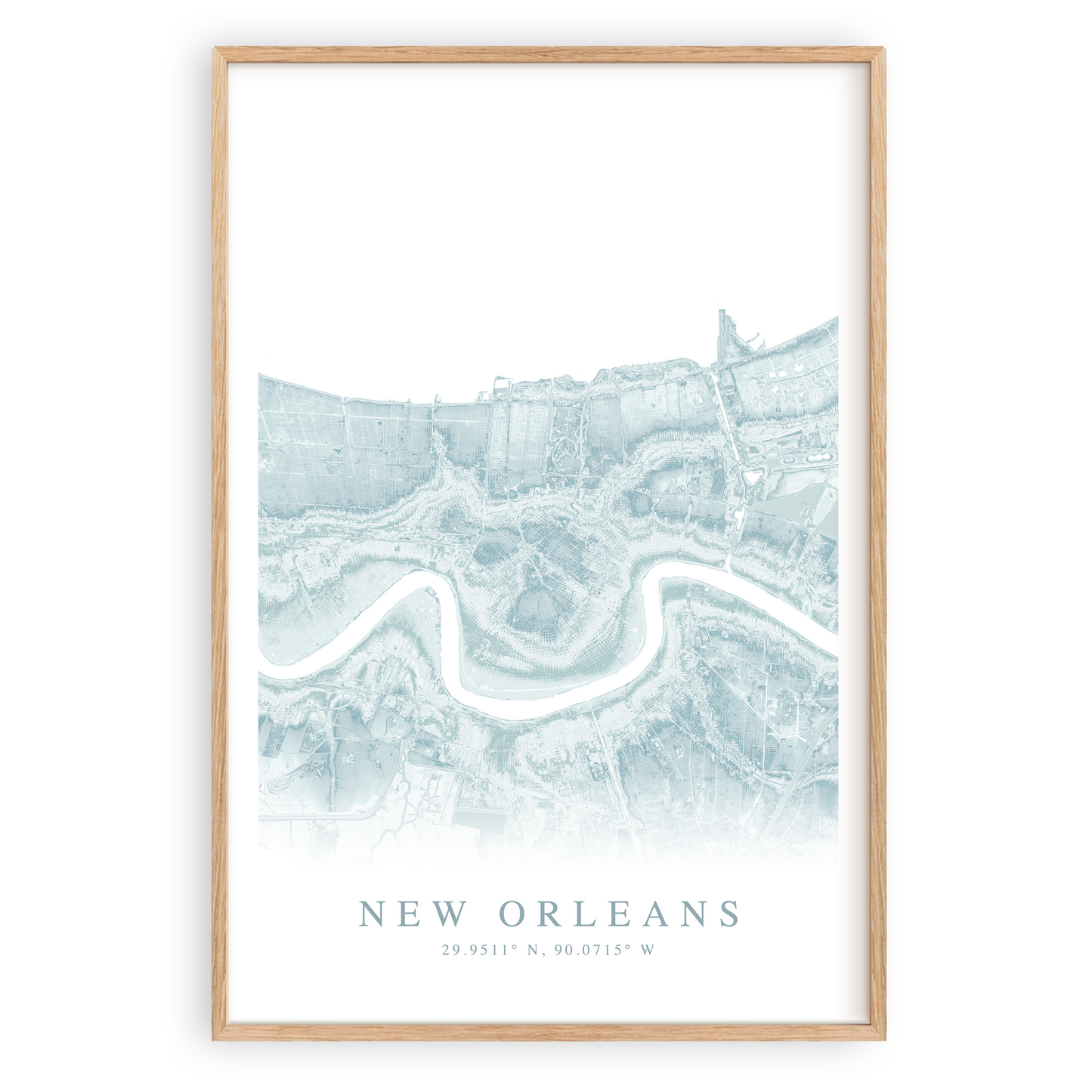 new orleans louisiana map print in wood frame