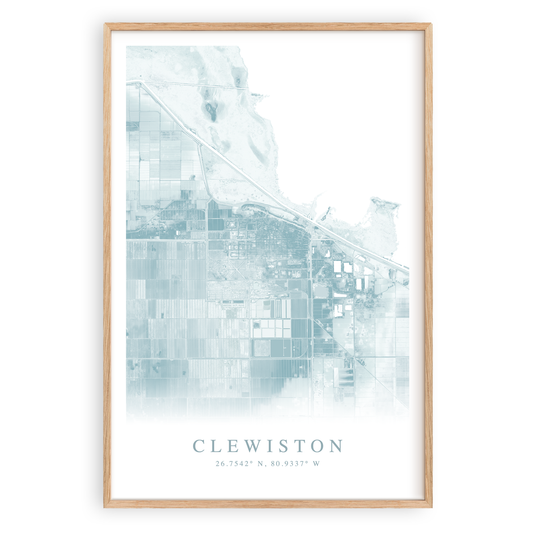 clewiston florida map print in wood frame