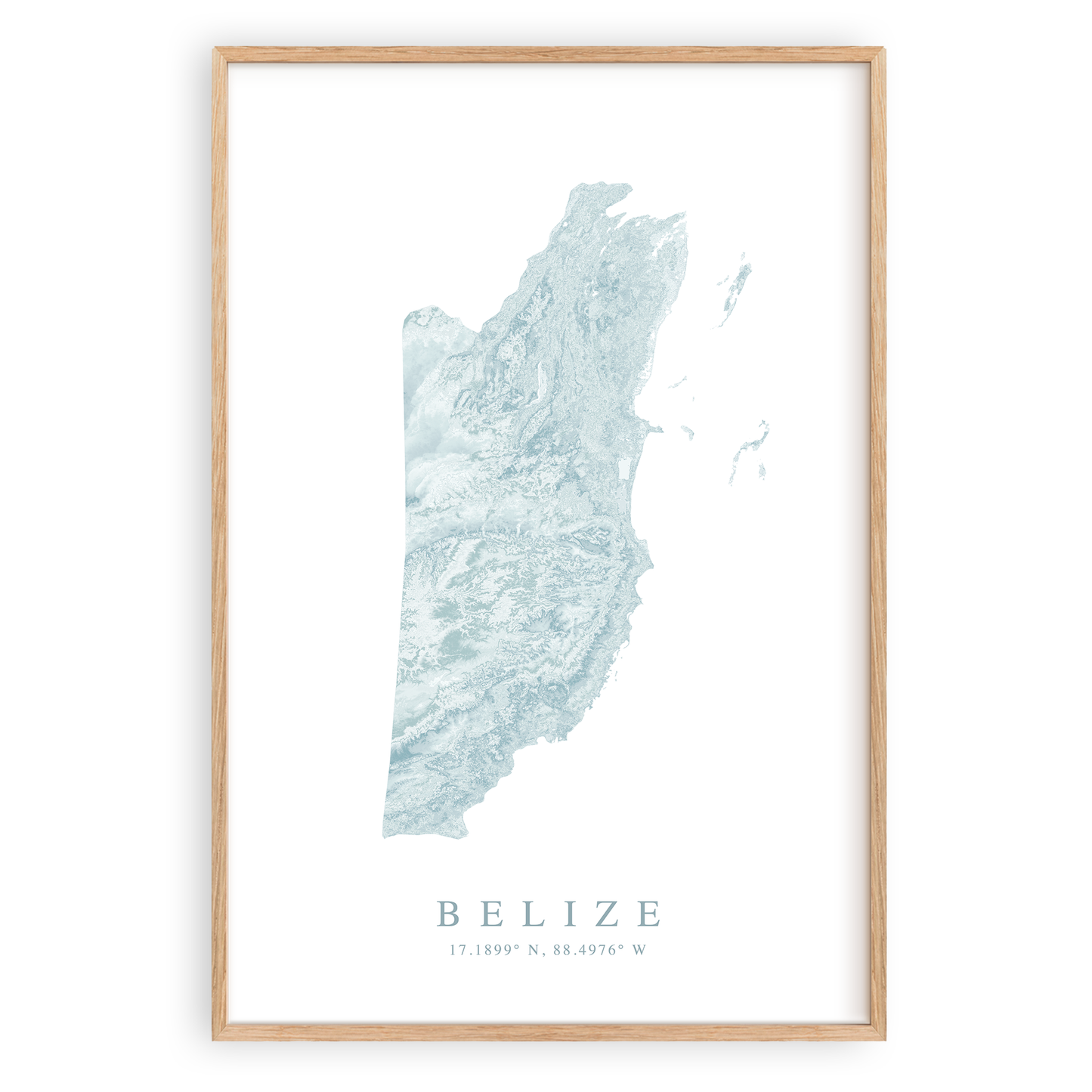 belize map print in wood frame